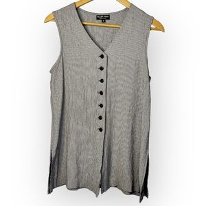 Vintage Micro Houndstooth black white button up vest with back tie Ellen Figg